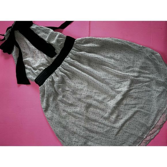 NWT Victoria's Secret 2 DRESS HIGH-NECK gray BLACK polka dot BOW chiffon - Picture 1 of 9